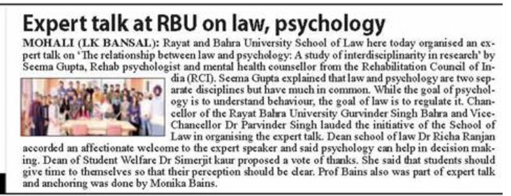 Expert talk at RBU on law, psychology