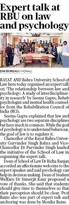 Expert talk at RBU on law and psychology